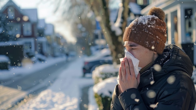 Adult blowing their snot in a tissue