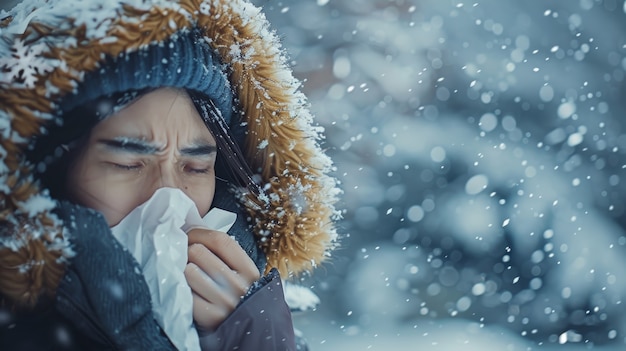 Adult blowing their snot in a tissue