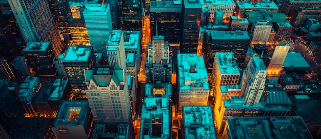 Free Photo aerial view of chicago by night, usa.