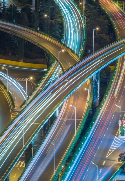 Aerial View of Shanghai overpass at Night