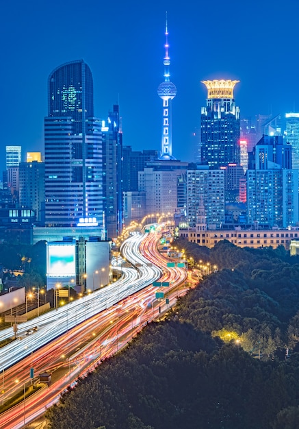 Free photo aerial view of shanghai overpass at night