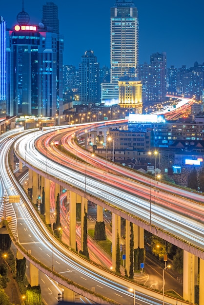 Aerial View of Shanghai overpass at Night