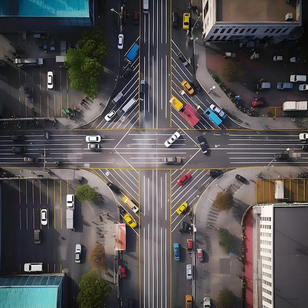 Free photo aerial view of traffic on a road in the city top view