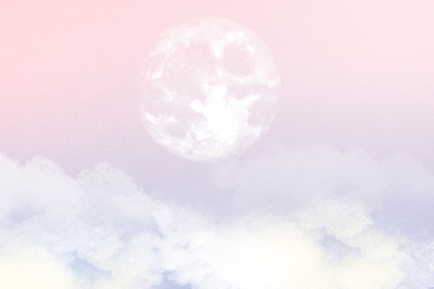 Free Photo aesthetic sky background with moon and clouds in pink