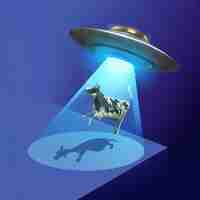 Free photo aliens kidnapping cow concept