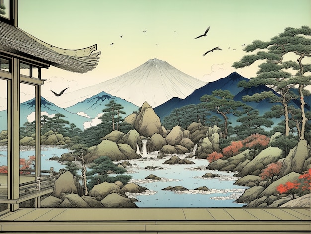 Free Photo ancient japan background in digital art style