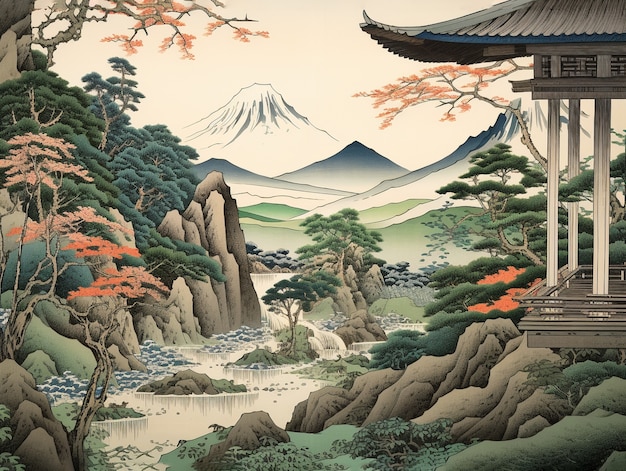 Free photo ancient japan background in digital art style