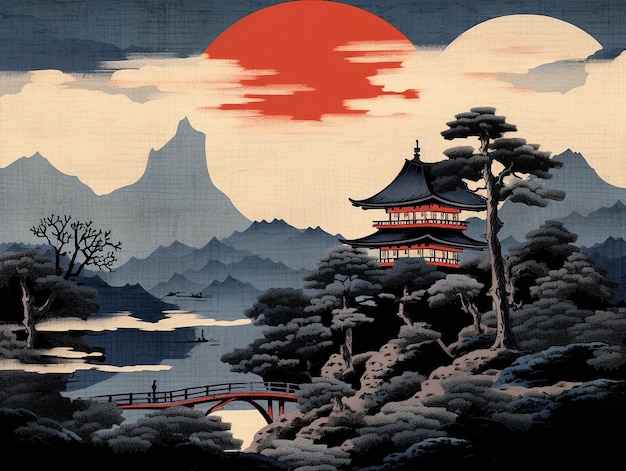 Free Photo ancient japan background in digital art style