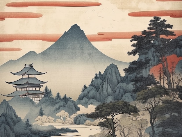 Free photo ancient japan background in digital art style