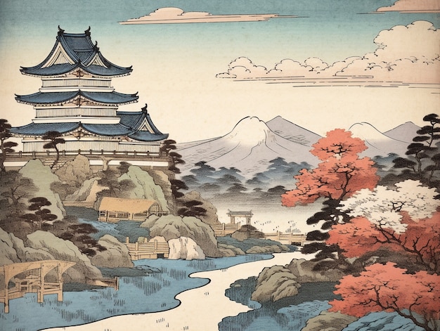 Free photo ancient japan background in digital art style