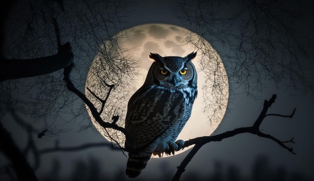 Animal in spooky forest under moonlight evil beak generative AI