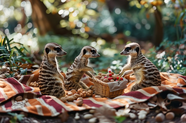 Free photo animals  enjoying a picnic outdoors