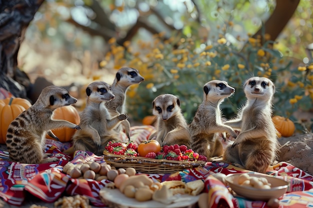 Free photo animals  enjoying a picnic outdoors