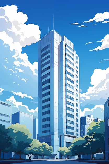 Free photo anime building illustration