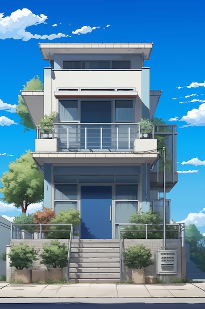 Free photo anime building illustration