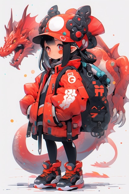 Free photo anime character with dragon illustration