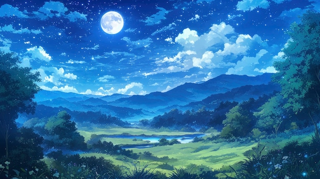 Free photo anime moon landscape