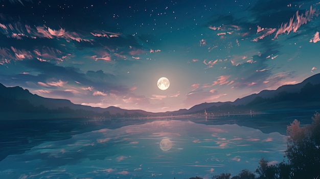 Free photo anime moon landscape