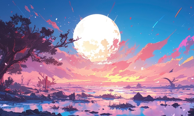 Free photo anime moon landscape