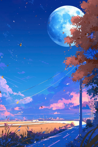 Free photo anime moon landscape