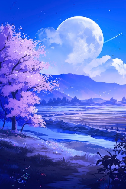 Free photo anime moon landscape