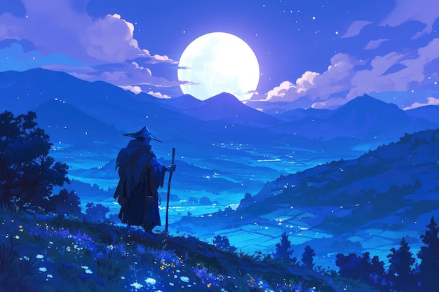 Free photo anime moon landscape