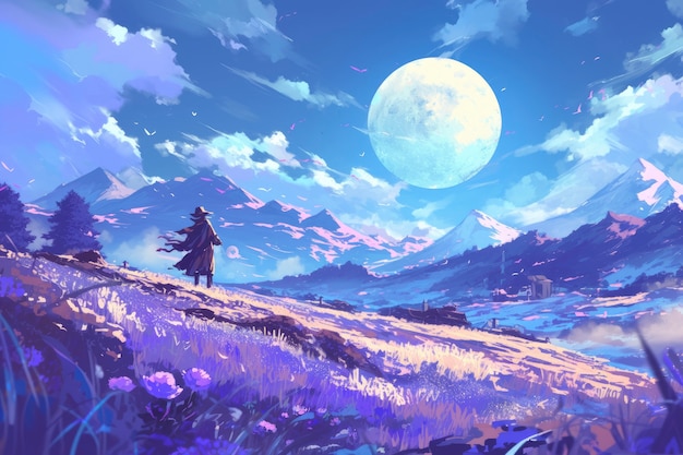 Free photo anime moon landscape