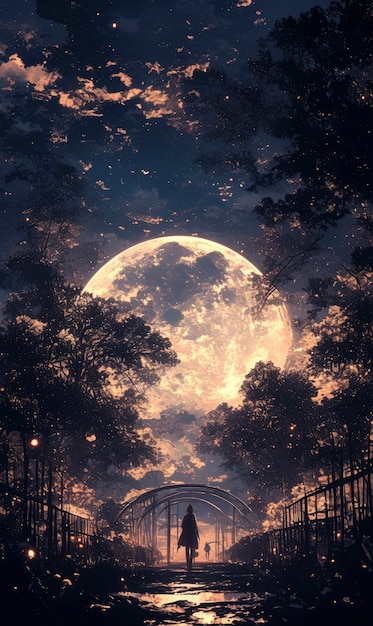 Free photo anime moon landscape