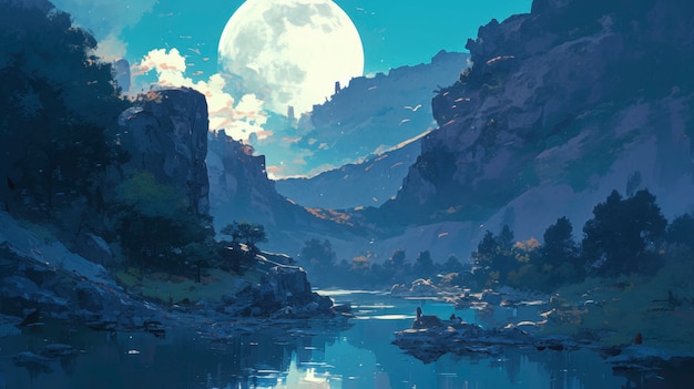 Free photo anime moon landscape