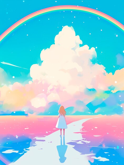 Anime rainbow landscape