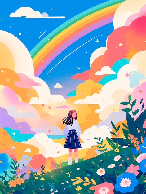 Free photo anime rainbow landscape