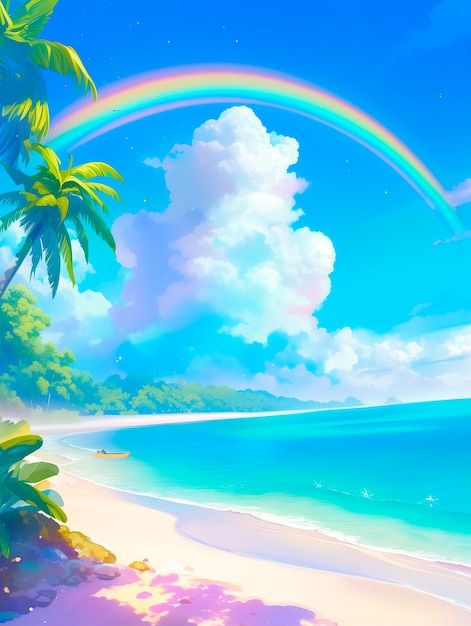 Anime rainbow landscape