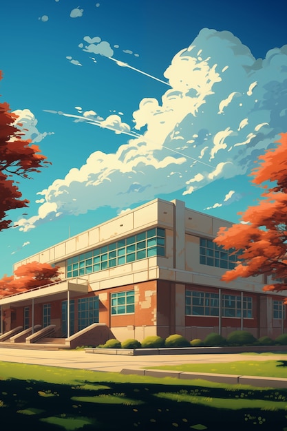 Free Photo anime school building illustration