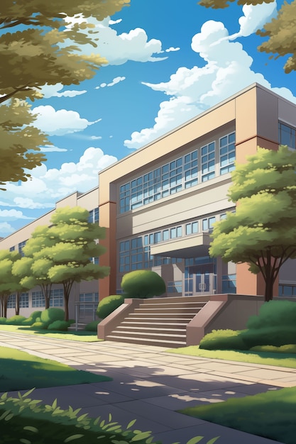 Free Photo anime school building illustration