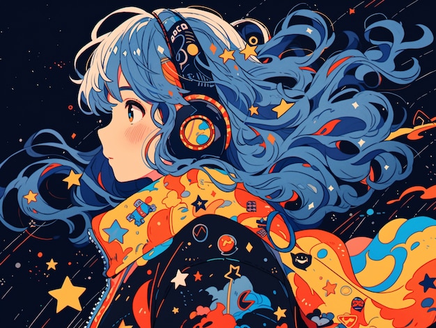 Free photo anime style  character  in space