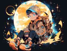 Free photo anime style  character  in space