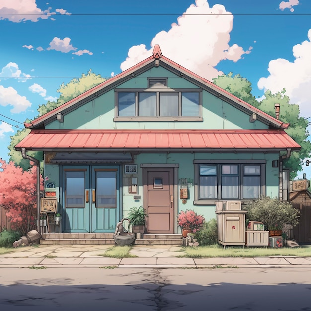 Free photo anime style house architecture