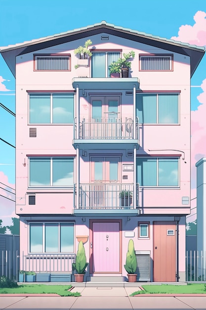 Free photo anime style house architecture