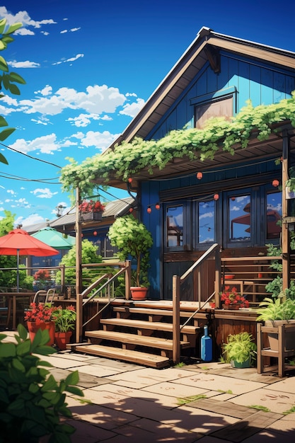 Free photo anime style house architecture