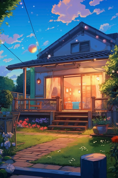 Free photo anime style house structure