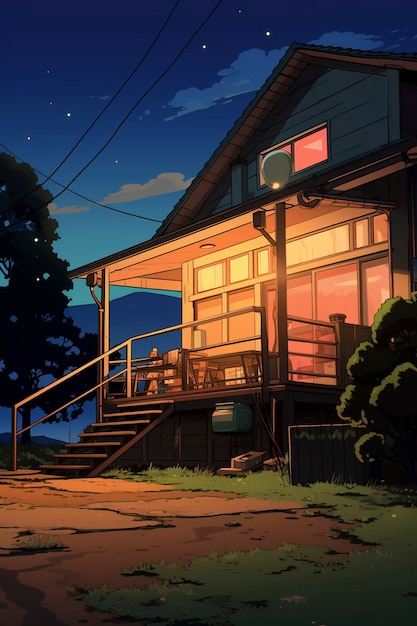 Free photo anime style house structure