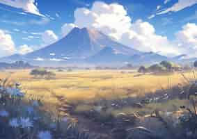 Free photo anime style mountains landscape