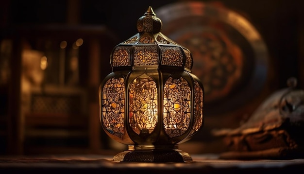 Free photo antique lantern glows in dark arabic decor generated by ai