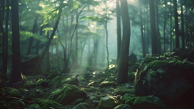 Aokigahara forest in highly detailed style