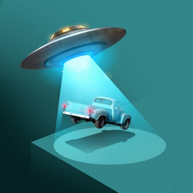 Arrival of aliens concept with car