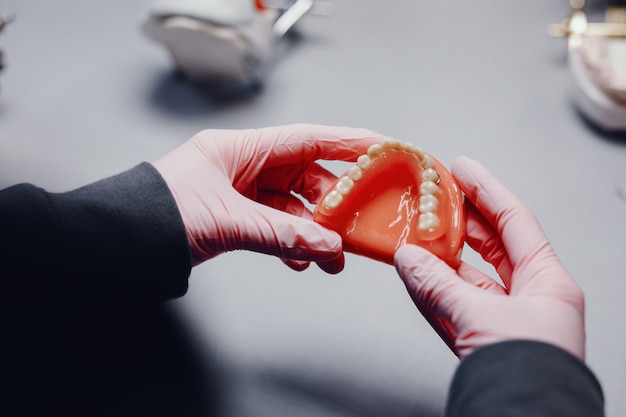 Free photo artificial jaw in the dentist's office