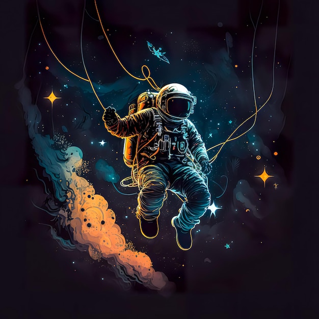 Free photo astronaut explores outer dark space generative al