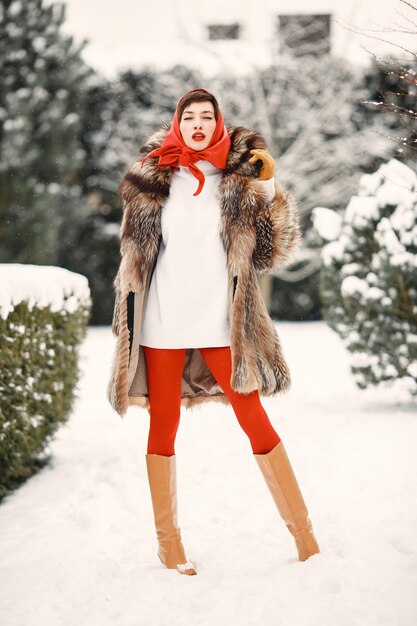 Attractive woman in wintertime outdoor