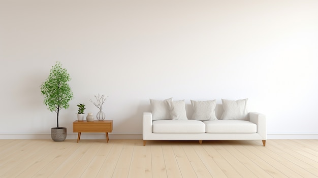 Background with simple white walls and plant