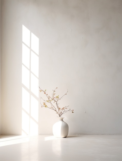 Background with simple white walls and plant